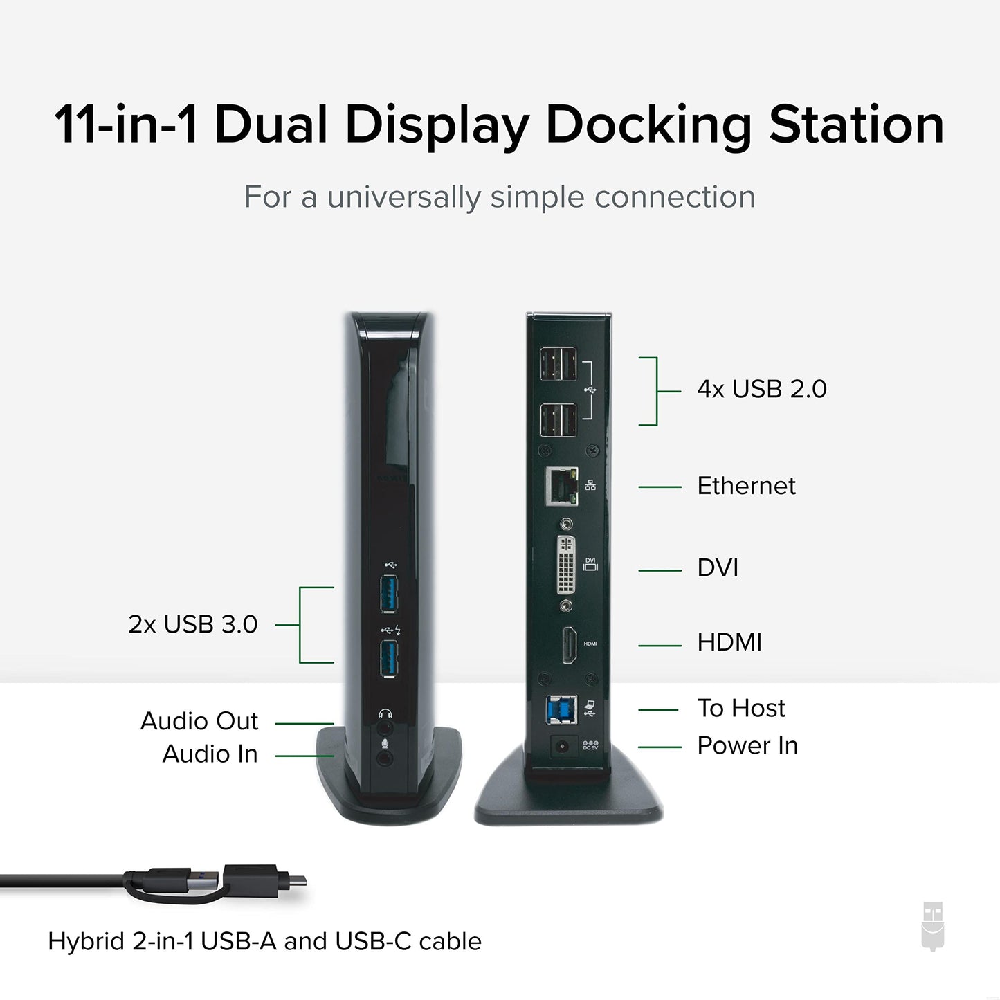 Plugable USB 3.0 Universal Laptop Docking Station Dual Monitor for Windows and