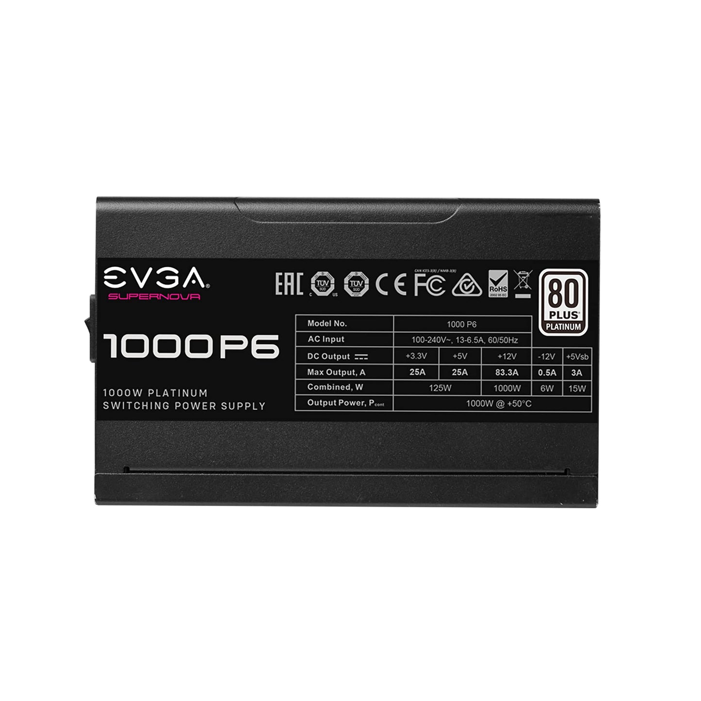 EVGA SuperNOVA 1000 P6, 80 Plus Platinum 1000W, Fully Modular, Eco Mode with FDB