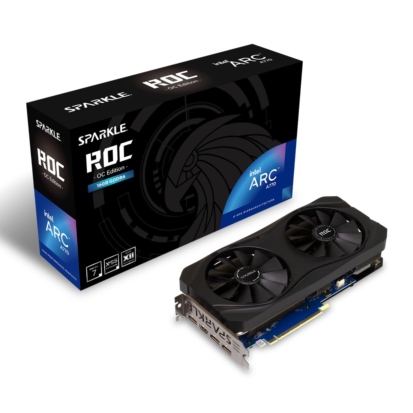 SPARKLE Intel Arc A770 ROC OC Edition, 16 GB GDDR6, 2x DBB 100 mm Fan , 2.5 Slot