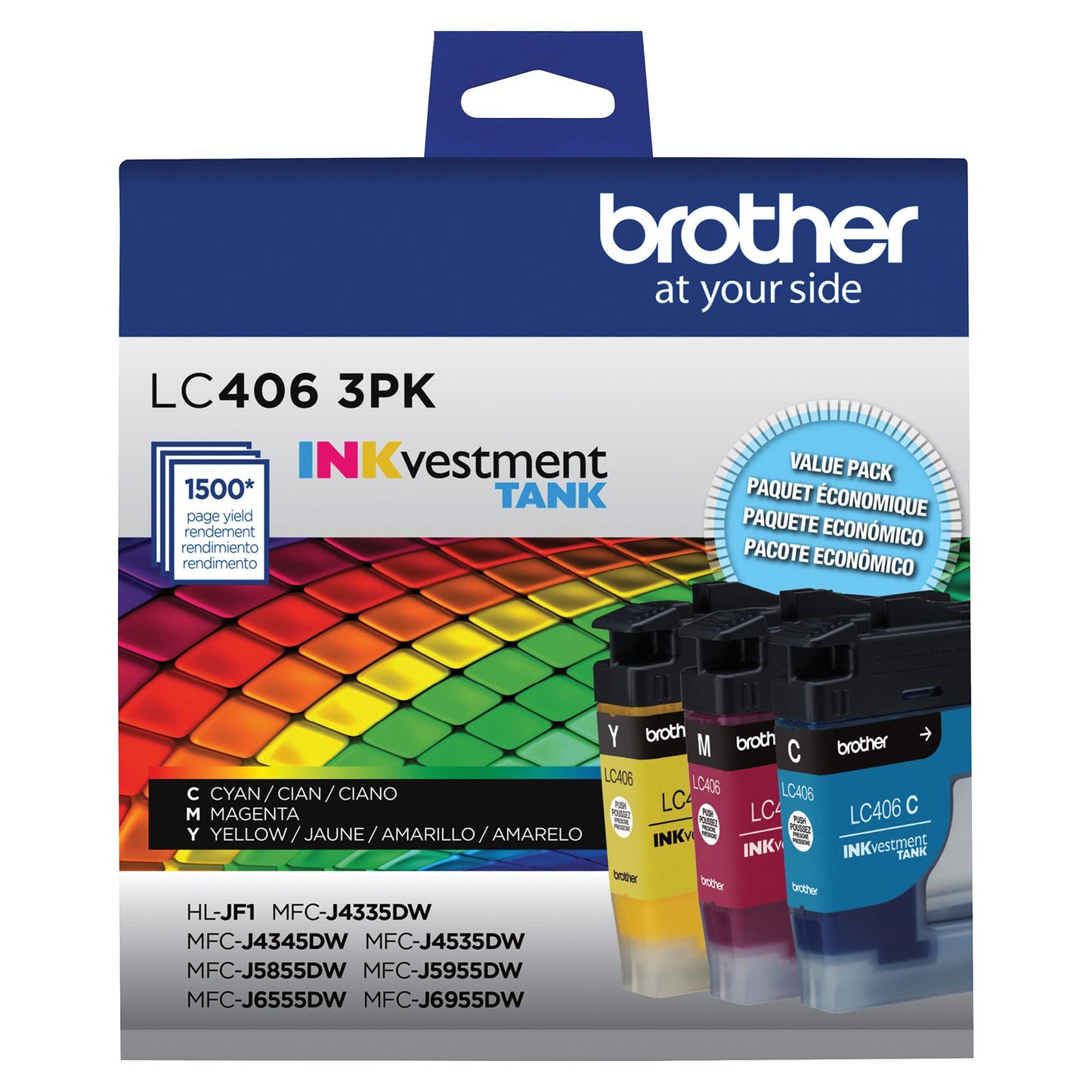 Brother LC4063PK INKvestment Ink 1500 Page-Yield Cyan/Magenta/Yellow 3 Pack