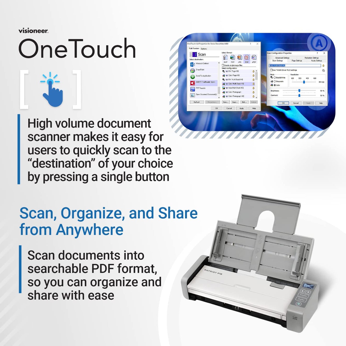 Visioneer Patriot P15 Portable Duplex Document Scanner