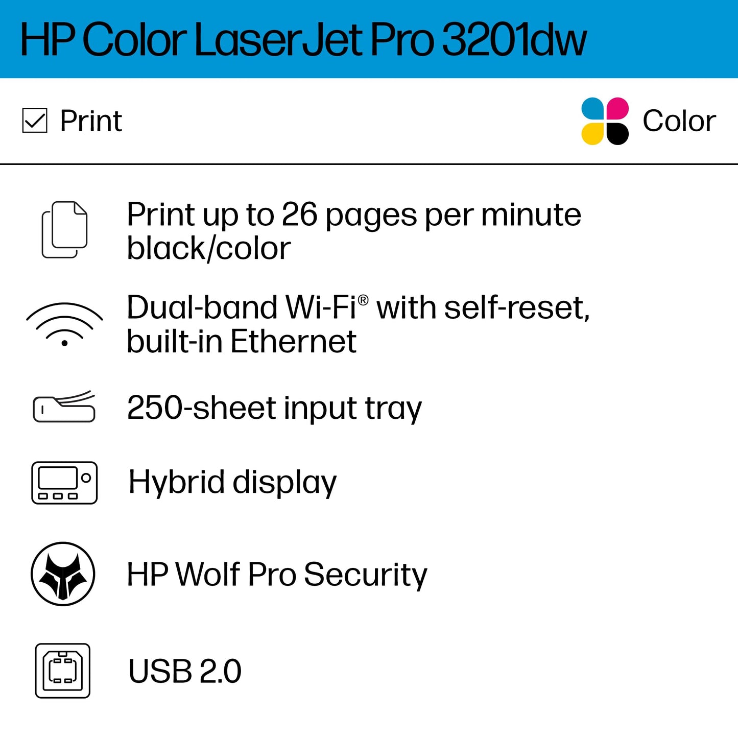 HP Color Laserjet Pro 3201dw Wireless Color Laser Printer, Duplex (499Q9F)