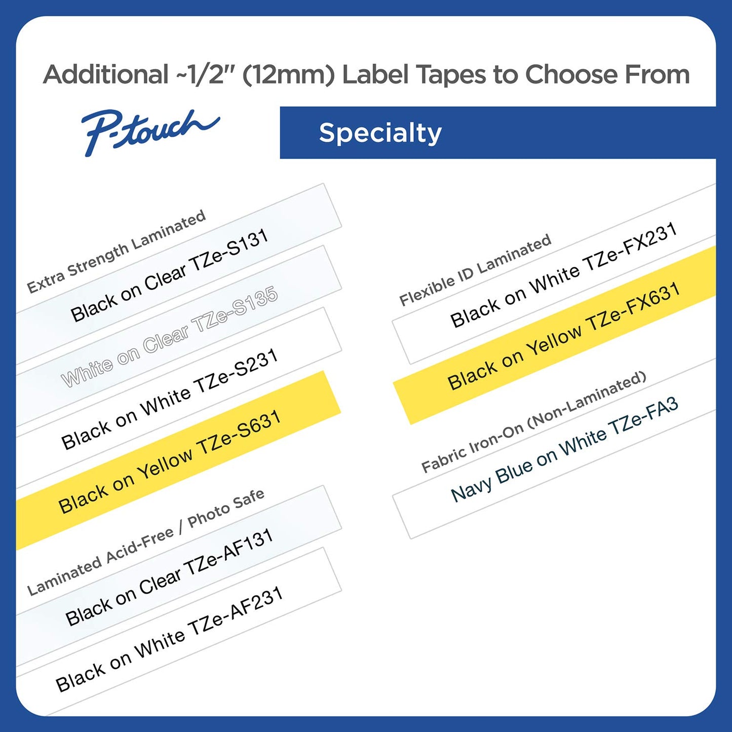 Brother TZEMQ531 Tz Standard Adhesive Laminated Labeling Tape, 1/2 Inch W,