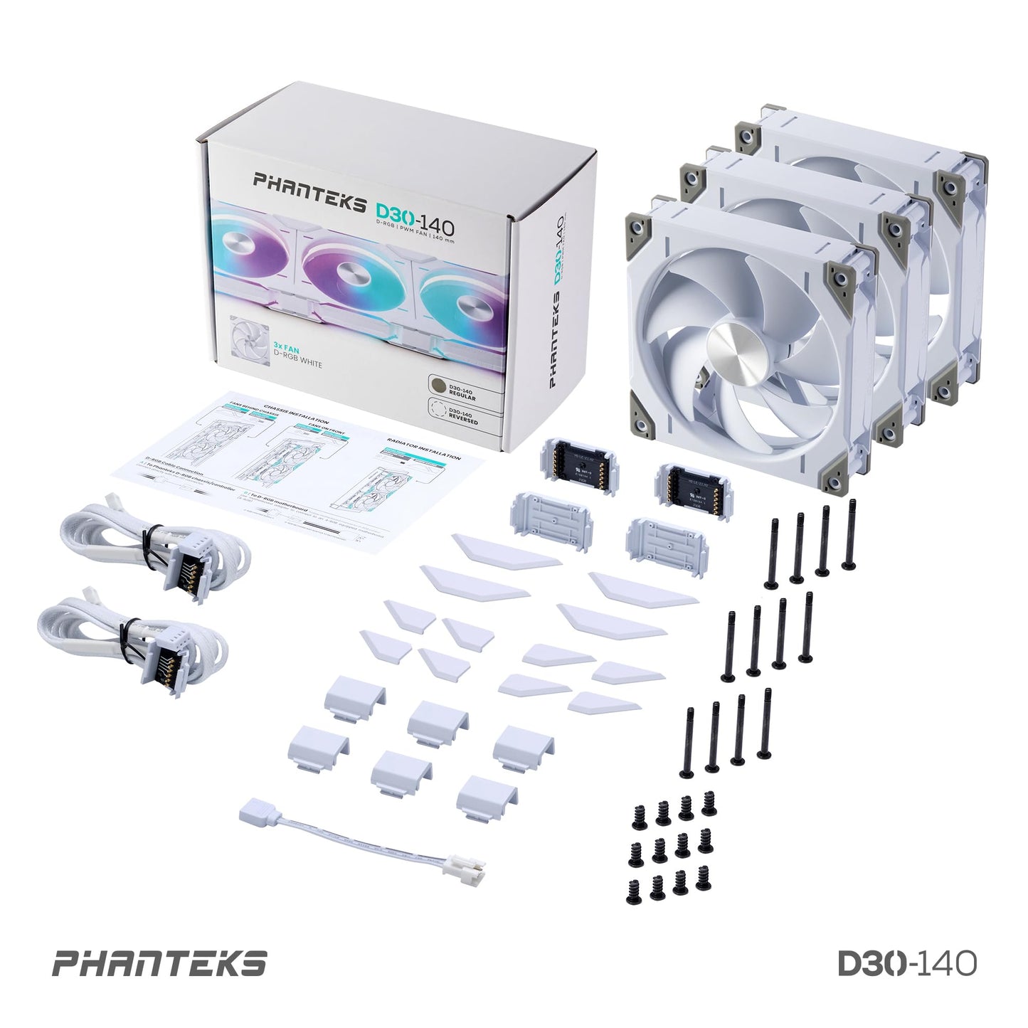 Phanteks D30-140 DRGB PWM FAN 3Pack, Premium D-RGB Performance Fans, ARGB/DRGB