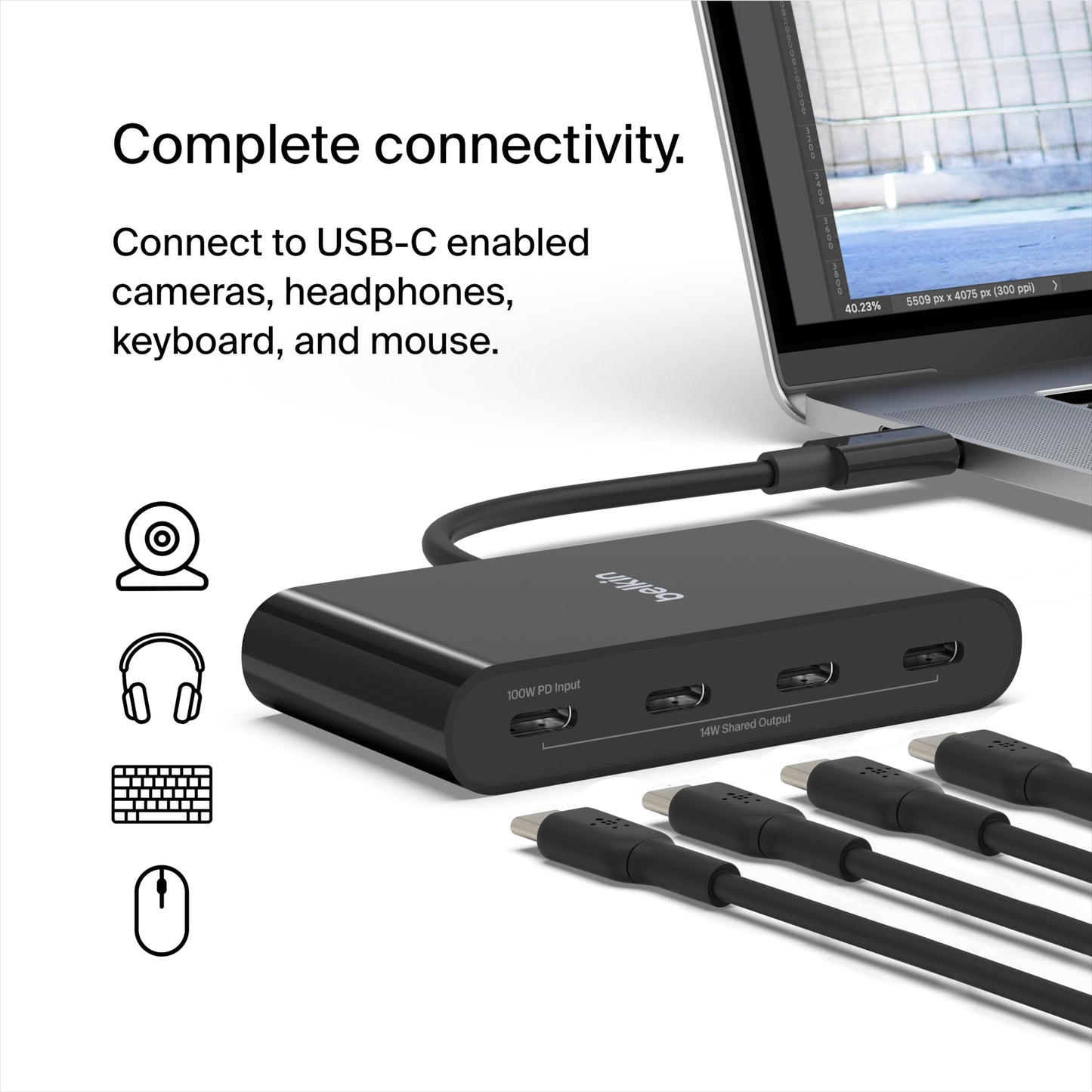 Belkin Connect USB-C to 4-Port USB-C Hub, Multiport Adapter Dongle with 4 USB-C