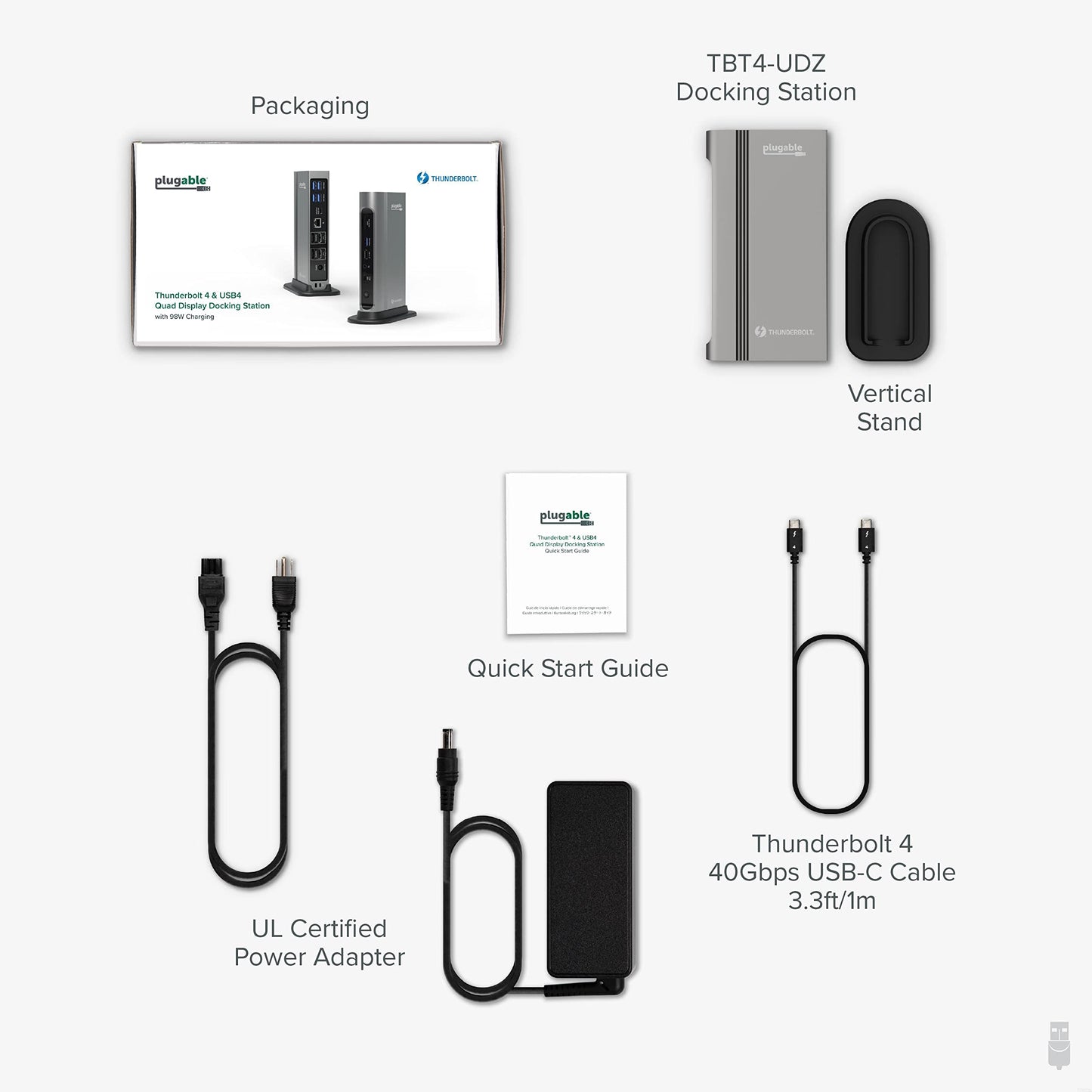 Plugable Thunderbolt 4 Dock with 100W PD, 4K Quad Monitor Setup for Thunderbolt