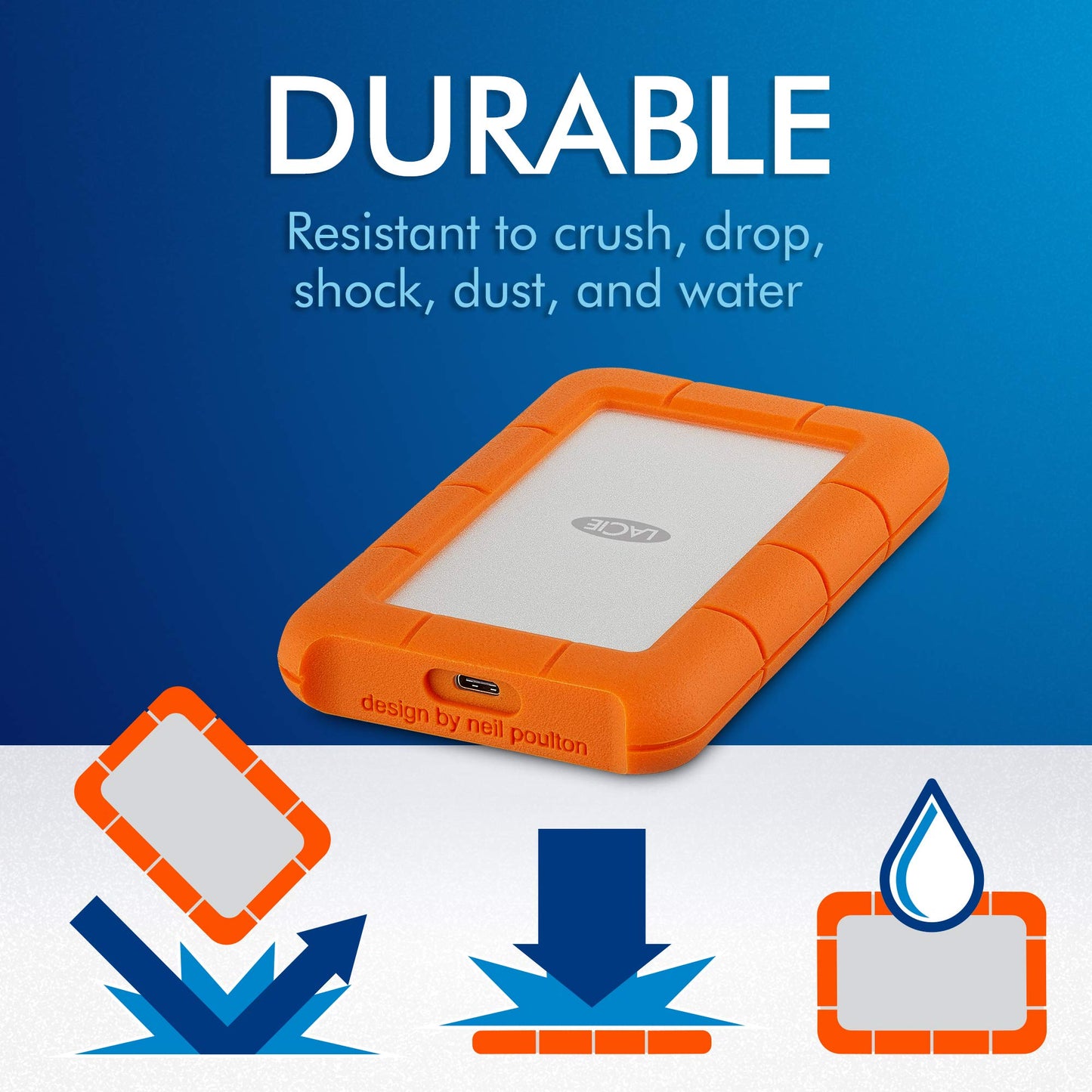 LaCie Rugged STFR2000800 2 TB 2.5" External Hard Drive - Desktop - USB Type C