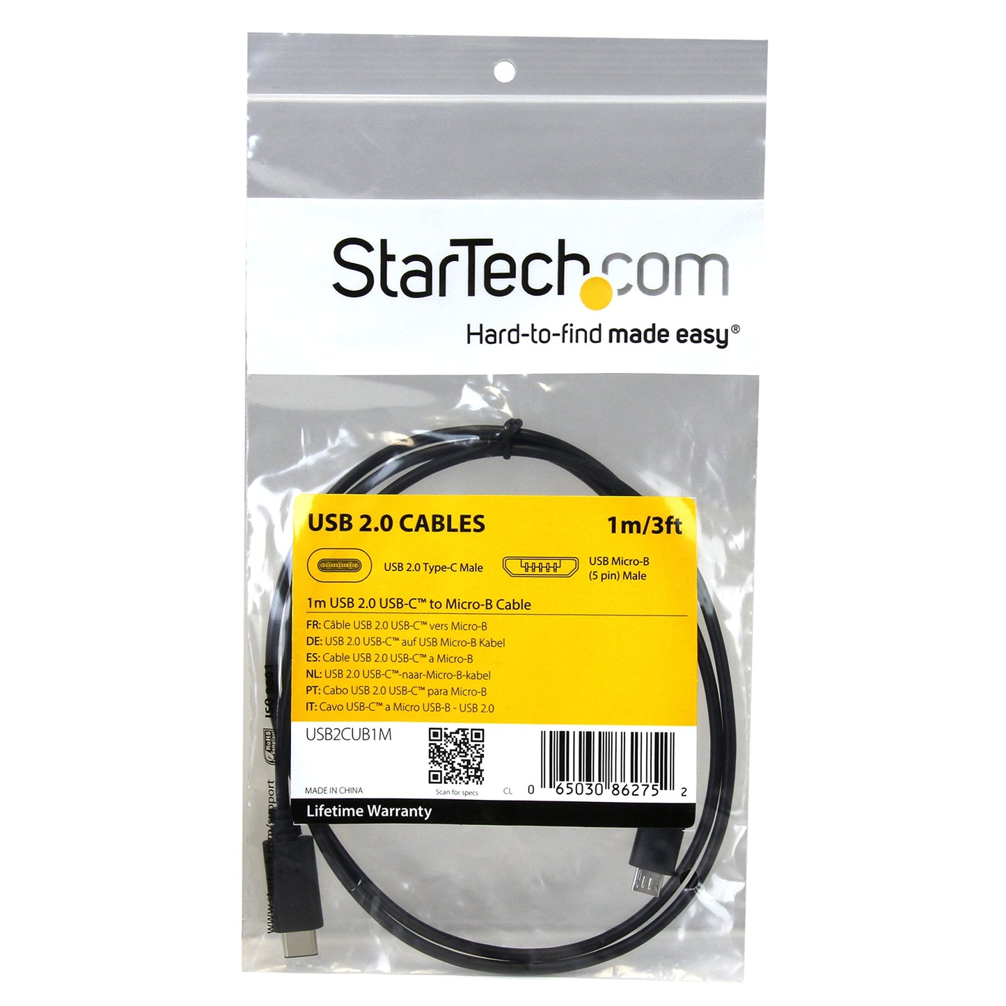 StarTech USB2CUB1M USB C to Micro USB Cable - 3 ft. / 1m - USB 2.0 Cable - Micro