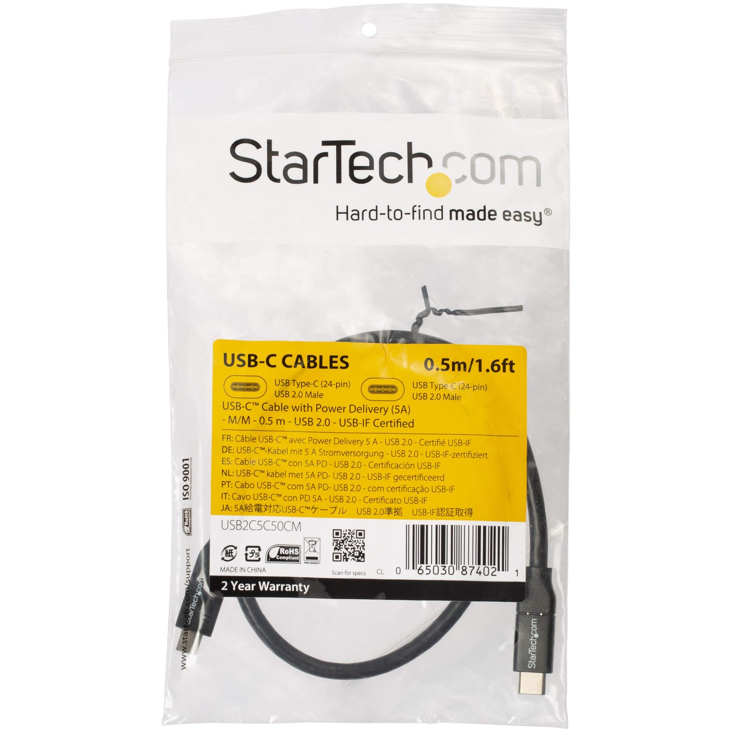 StarTech.com USB2C5C50CM Black USB Cable