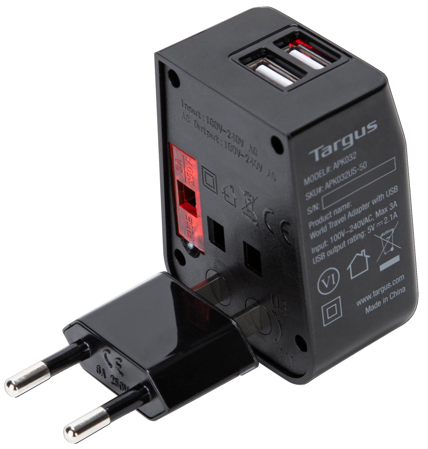 Targus World Travel Power Adapter with Dual USB Charging Ports - APK032US