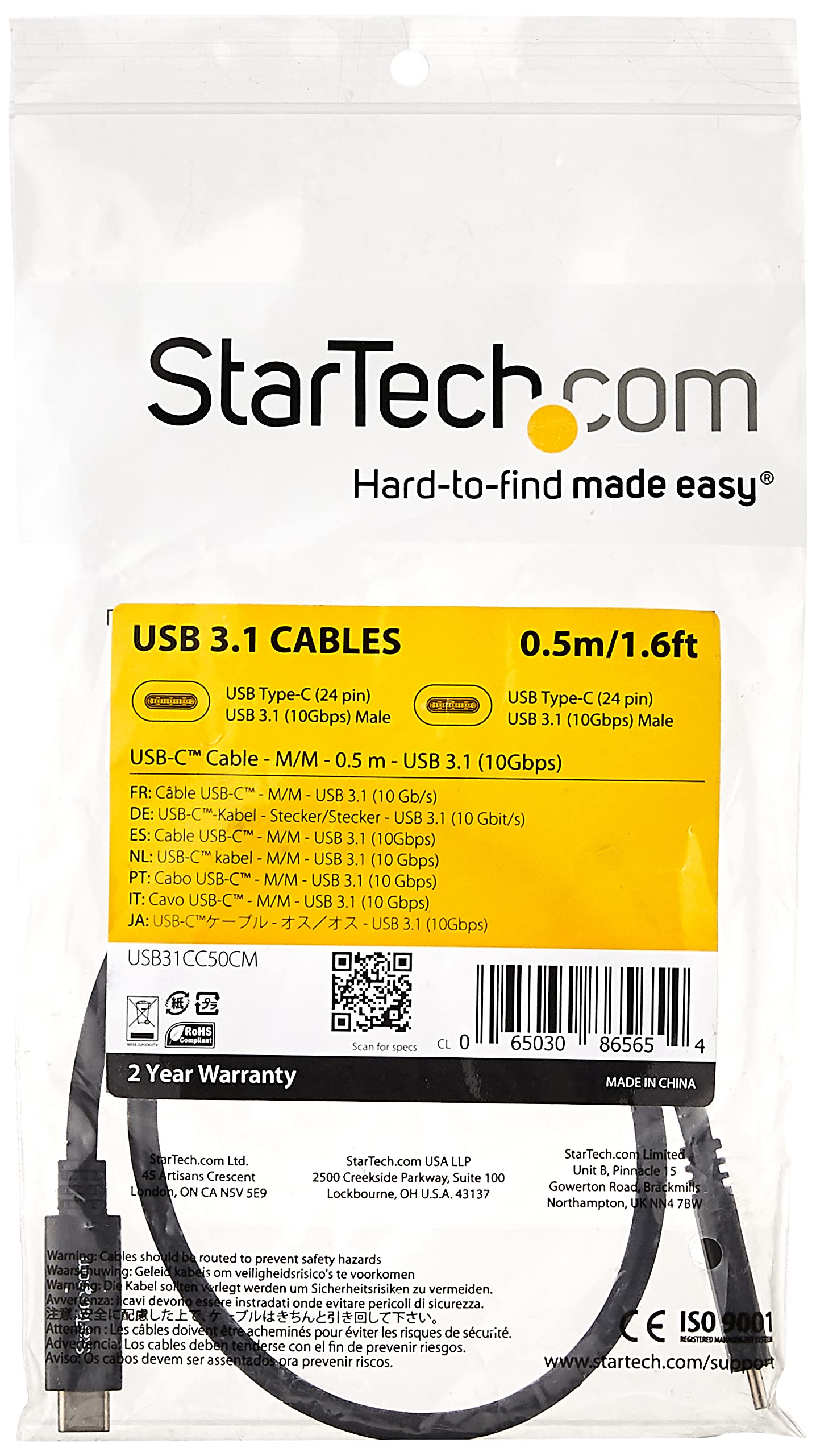 StarTech.com USB31CC50CM Black USB Cable