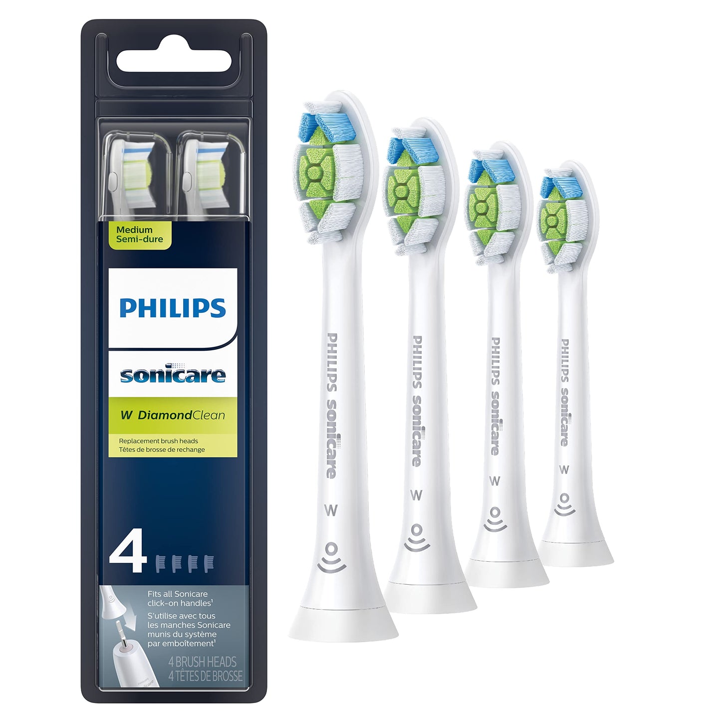 Sonicare W DiamondClean Standard Sonic Toothbrush Heads, 4 Pack Set HX6064/65