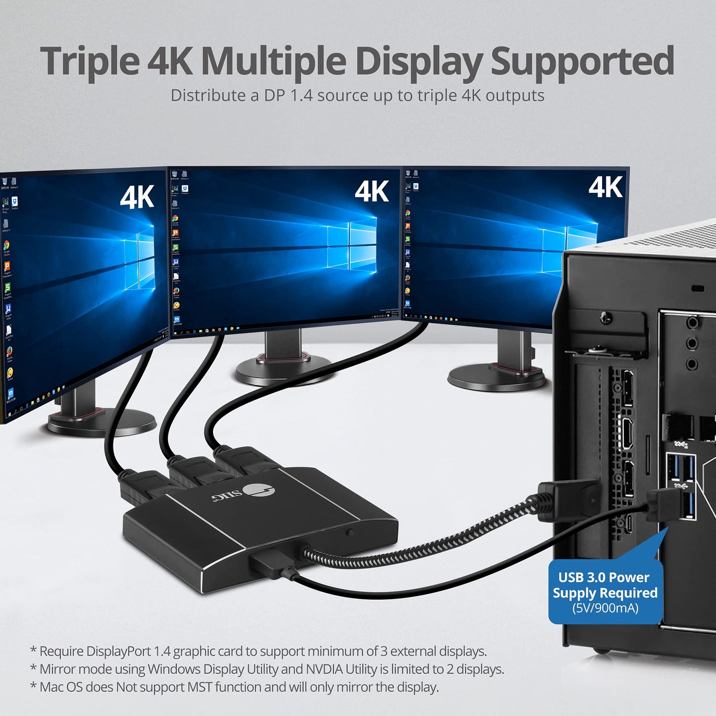 1x3 Triple 4K DisplayPort 1.4 to DisplayPort MST Hub Splitter CEDP0P11S1