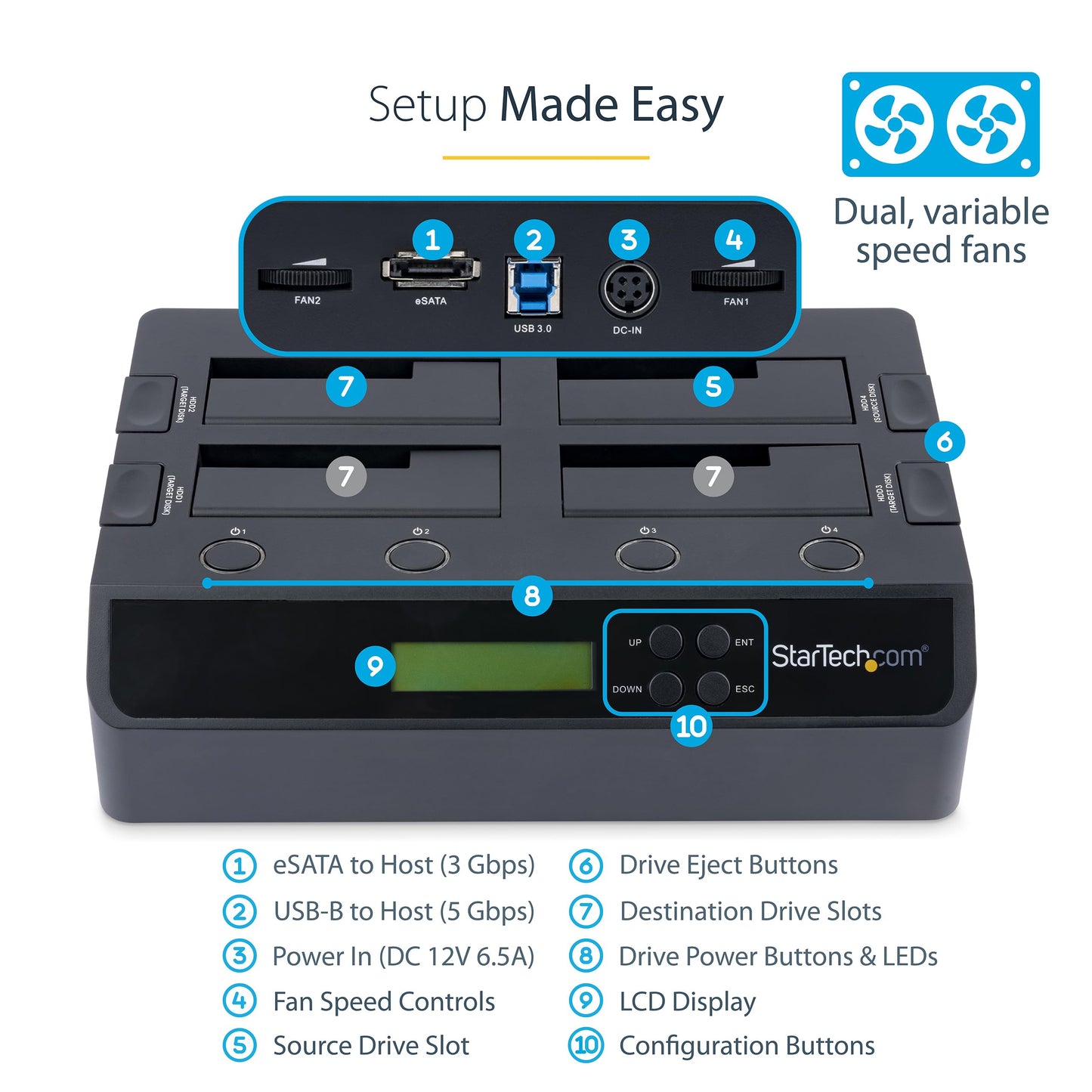 StarTech SATDOCK4U3RE 4 Bay USB 3.0 eSATA to SATA Standalone 1:3 HDD Hard Drive