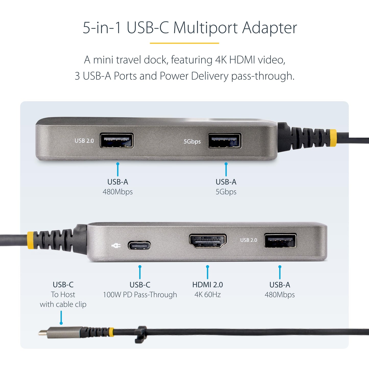 StarTech USB-C Multiport Adapter 100W PD Pass-Through 104BUSBCMULTIPORT