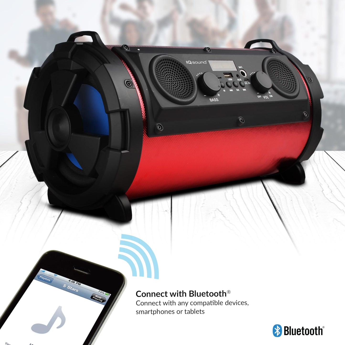 Supersonic IQ-1525BT-RD Wireless Bluetooth Speaker with USB/Micro SD & AUX