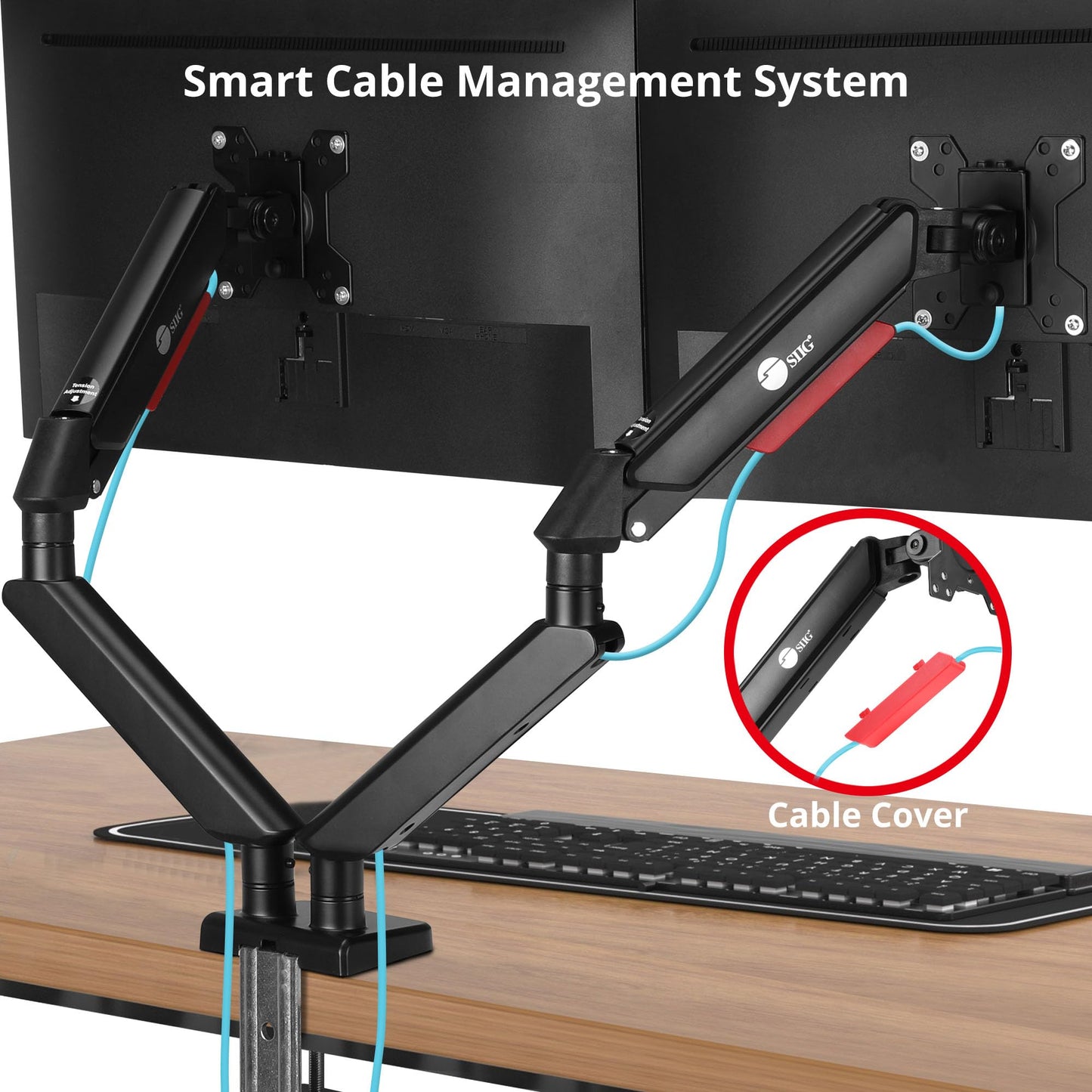 SIIG Dual Monitor Gas Spring Arm Desk Mount - 13" to 32" - Max Load 22 lbs -