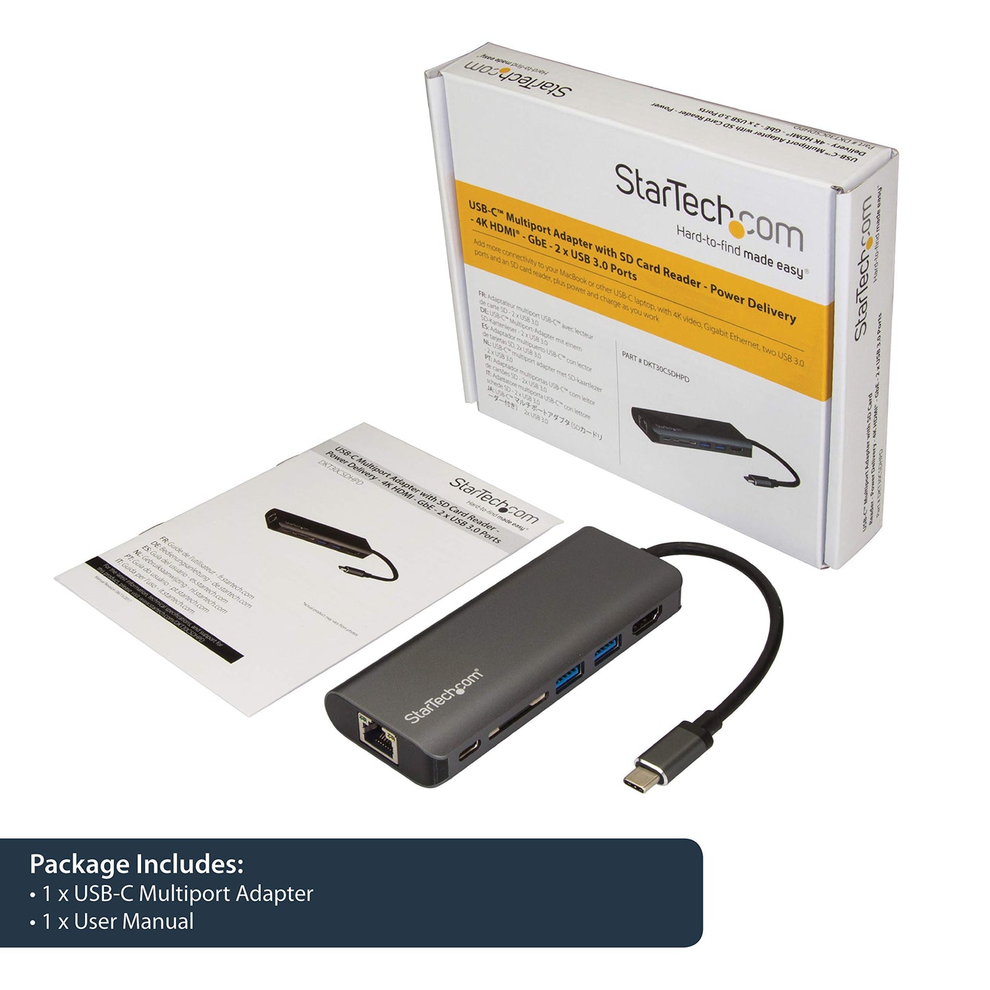 StarTech.com DKT30CSDHPD Single 4K Monitor USB C Mulitport Adapter with HDMI -