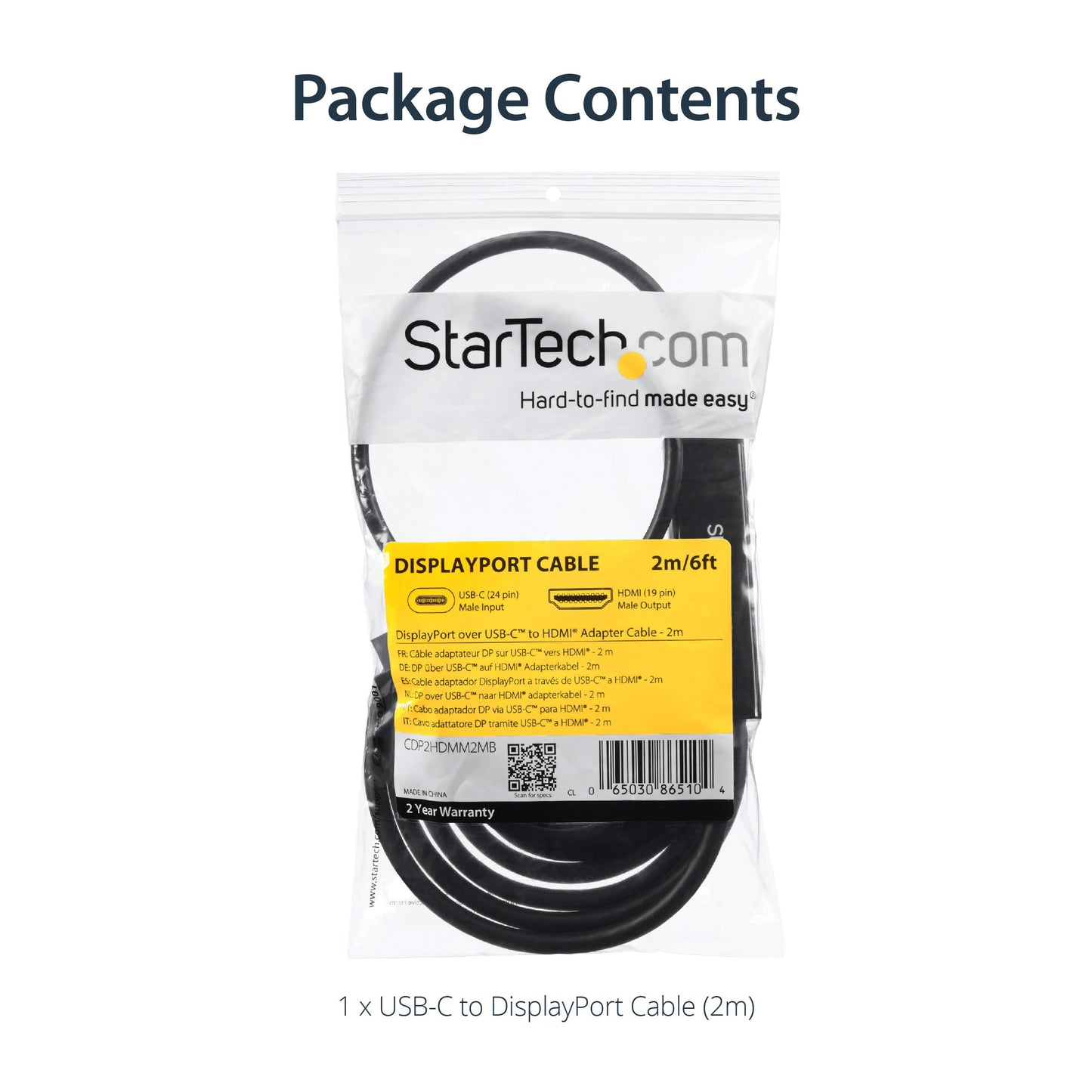 StarTech.com CDP2HDMM2MB USB-C to HDMI Adapter Cable - 4K at 30 Hz