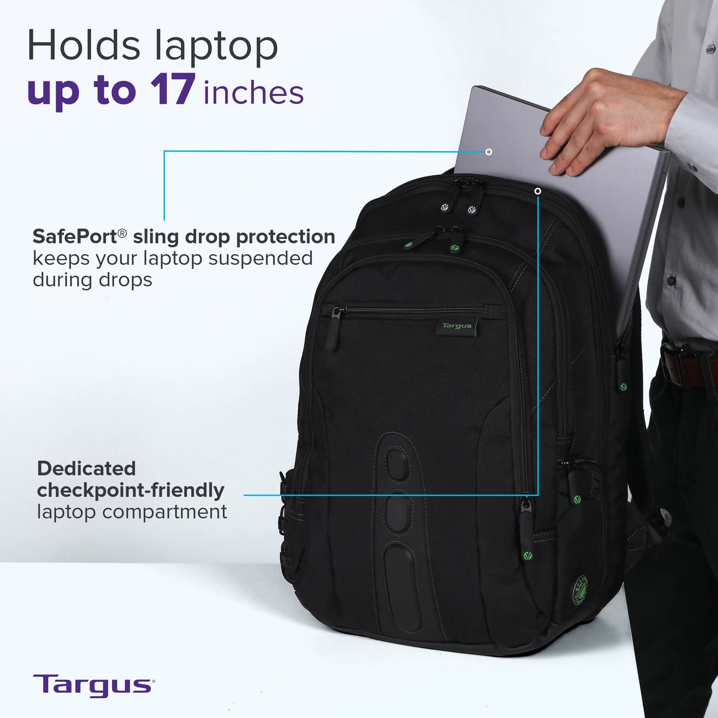 Targus EcoSmart TBB019US Carrying Case (Backpack) for 17" Notebook - Black,