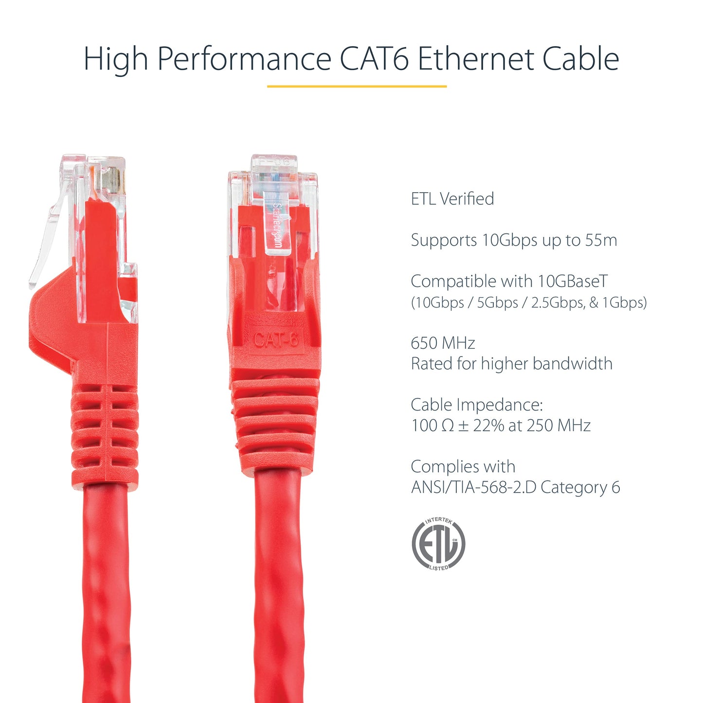 StarTech 9ft Snagless Molded Cat6 RJ45 UTP Network Patch Cable - Red