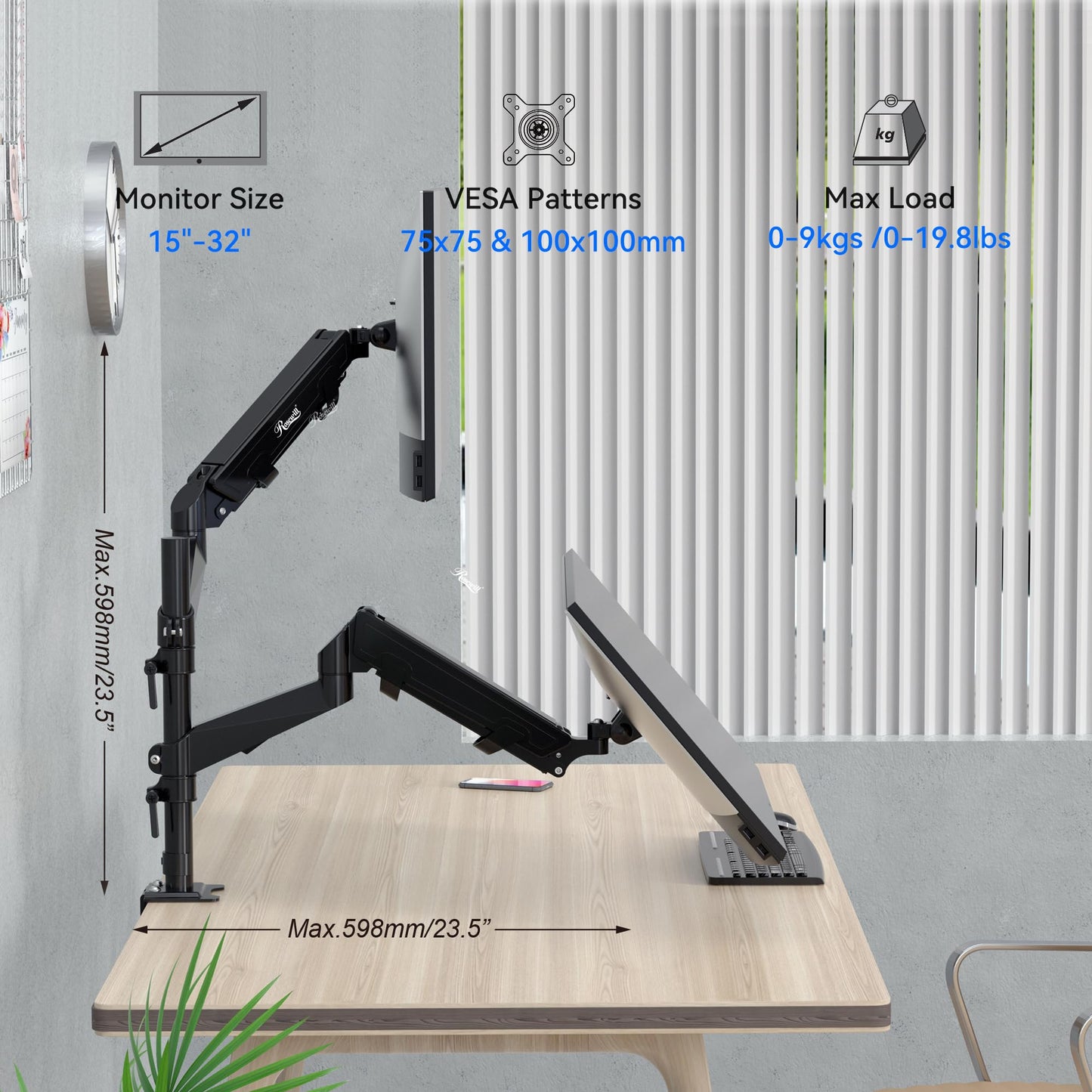 Rosewill Dual Monitor Mount, 15 -32 Inch Monitor Mount 2 Monitors, Ergonomic