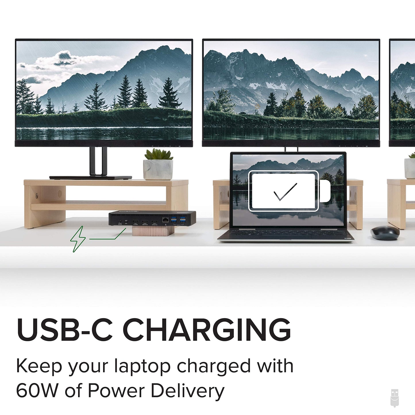 Plugable USB C Triple Display Docking Station with Laptop Charging, Thunderbolt