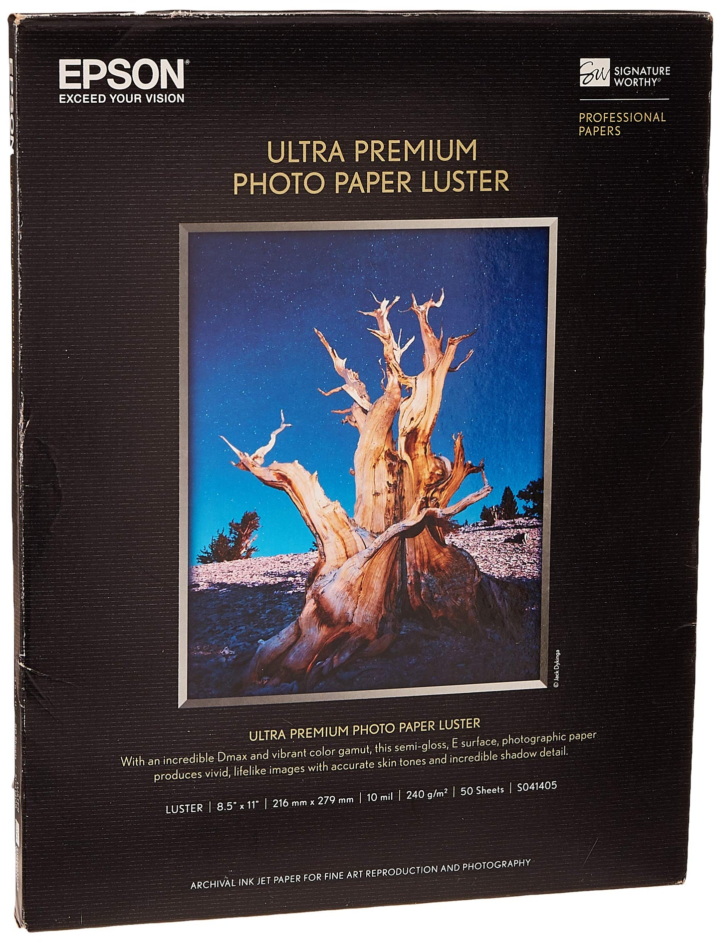 Epson S041405 Ultra Premium Photo Paper, 64 lbs., Luster, 8-1/2 x 11, 50